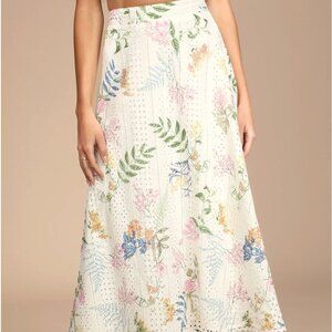 Sweet At Heart White Floral Embroidered Two-Piece Midi Dress (Skirt)